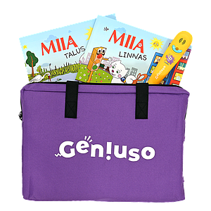 Geniuso MIIA põhikomplekt: pliiats, rääkivad raamatud &quot;Talus&quot; ja &quot;Linnas&quot; ning kandekott