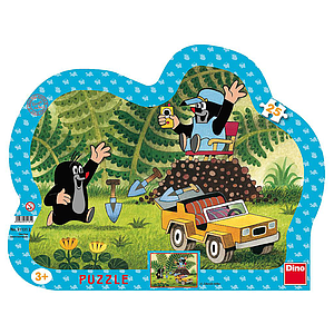 Dino Silhouette Frame Puzzle 25 Pieces: The Mole With A Car

