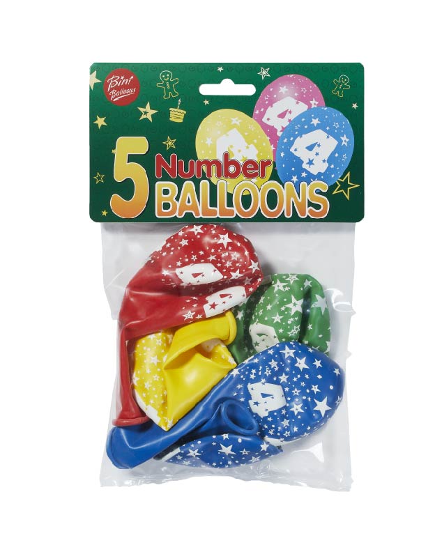 Bini Number 4 Balloons, 5 Pieces